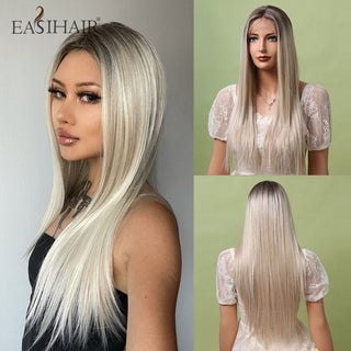 EASIHAIR Straight Blonde Lace Front Synthetic Wigs with Baby Hair Long Women's Lace Wigs High Density Natural Wig Heat Resistant ALODIA STORE