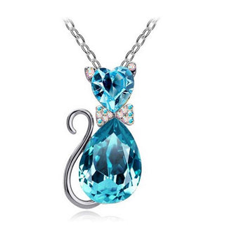 Cute Cat Pendant Necklace For Women Heart Crystal Jewelry Austrian Crystal Clavicle Chain Necklace ALODIA STORE