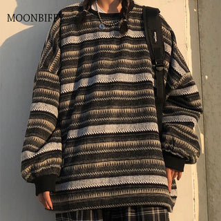 Unisex oversized Women Striped Kn Japanese ALODIA STORE