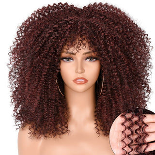 16''Short Hair Afro Kinky Curly Wig With Bangs For Black Women Cosplay Lolita Synthetic Natural Glueless Brown Mixed Blonde Wigs ALODIA STORE