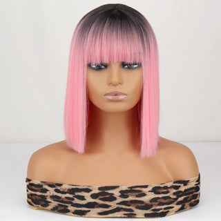 WERD Short Straight Bob Wigs for Women Synthetic wig with bangsPink Lolita Wigs Black  Blue Red Cosplay Wig ALODIA STORE