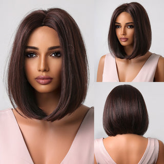 Ombre Brown Platinum Blonde Synthetic Wigs Short Straight Bob Wigs for Black Women Daily Natural Heat Resistant Hair Cosplay ALODIA STORE