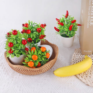 Artificial Plant Bonsai Orange Pomegranate Fruit Tree Window Sill Decoration Plastic Garden Fake Plant Potted Home Decoration ALODIA STORE