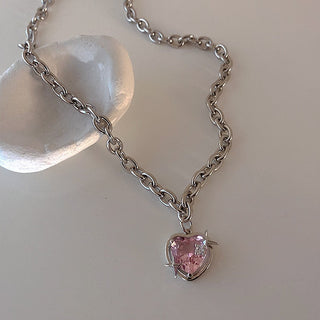 Y2K Accessories Fashion Peach Heart Water Drop Pendant Necklace Pink Crystal Egirl Sweet Cool Clavicle Chain Aesthetic Jewelry ALODIA STORE