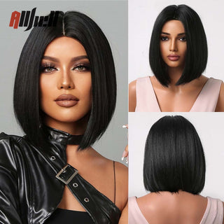 Ombre Brown Platinum Blonde Synthetic Wigs Short Straight Bob Wigs for Black Women Daily Natural Heat Resistant Hair Cosplay ALODIA STORE