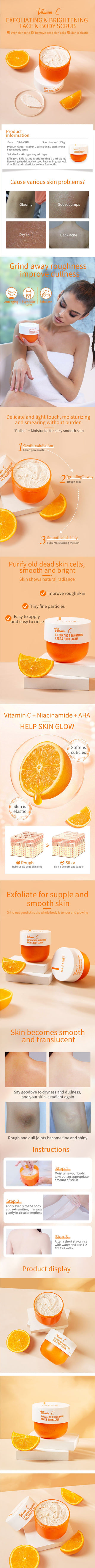 DR.RASHEL Vitamin C Exfoliating Brightening Face Body Scrub Deep Cleansing Dead Skin Removal Cream Whitening Peeling Gel 250g ALODIA STORE
