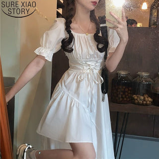 Sexy Black Dress Vintage Flower Long Puff Sleeve Chiffon Dresses ALODIA STORE