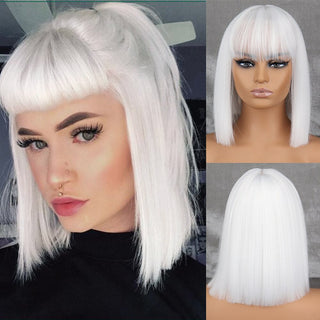 WERD Short Orange Straight Bob Wig Synthetic Wigs For Women With Bangs Daily Cosplay Hair Heat Resistant ALODIA STORE