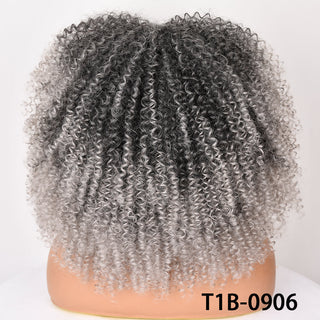 Short Hair Blonde Wigs Afro Kinky Curly Wig With Bangs For Black Women Cosplay Lolita Synthetic Natural Glueless Brown Mixed ALODIA STORE