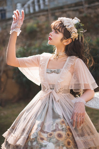 Japanese Sweet Kawaii Jsk Lolita Dress Women Vintage Victorian Sunflower Story Jsk Cartoon Summer Bow Fresh Tea Party Dresses ALODIA STORE