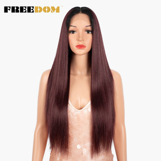 FREEDOM Synthetic Lace Wig 28 Inch Long Straight Hair Wigs Soft Red Orange Blonde Lace Front Wigs For Black Women Cosplay Wigs ALODIA STORE