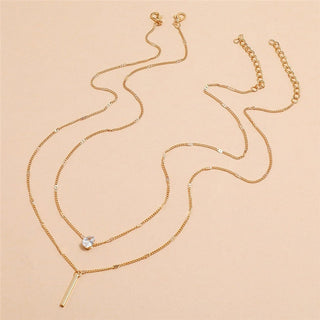 Crystal Zircon Heart Star Charm Layered Pendant Necklace Set for Women Charms Fashion Square Rhinestone Female Vintage Jewelry ALODIA STORE