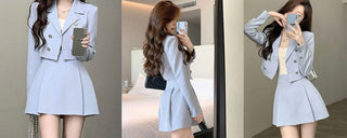 Autumn Pink Two Piece Dress Set Women Blazer Coat+Strap Dress Set Female Casual Korean Fashion ALODIA STORE