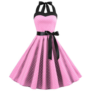 Women Red Cherry Party Dress Vintage 50s Rockabilly Hepburn Dress 2023 Elegant Summer Strapless Swing Retro Halter Pin up Dress ALODIA STORE