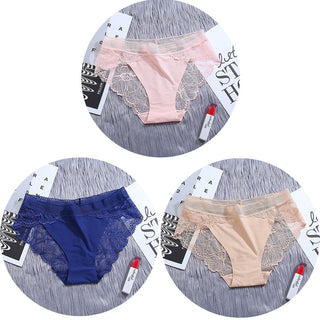 3Pcs/Lot Lace Panties Sets Ice Silk Seamless Underwear Female Transparent  Briefs Mid-Rise Lady Panty Woman Lingerie ALODIA STORE