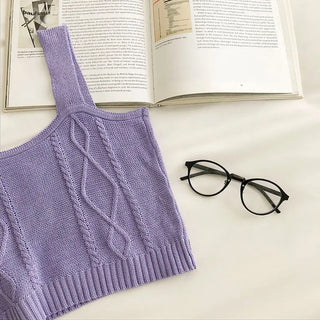 Flowers Embroidery Suspender Korean V-Neck Knitting Sweet Elastic Vintage Students Cute Summer Women Knot CropTops ALODIA STORE