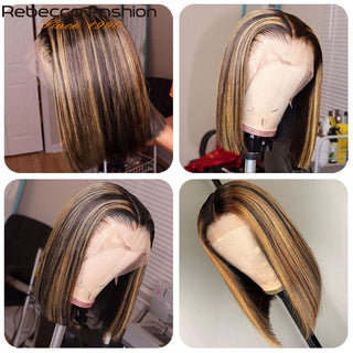 Ginger Short Bob Lace Front Wigs 100% Human Hair Wigs Bob Lace Wigs For Women Blonde Orange Straight Brazilian Hair Closure Wig ALODIA STORE