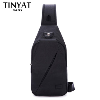 TINYAT Sling bag For 7.9 pad Black Casual Functional Men Chest Bag Pack dual earphone jack Men Shoulder Messenger Bags Pack Bag ALODIA STORE