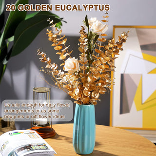 5pcs/Lot Artificial Gold Eucalyptus Branch Stem Artificial Plants for Autumn Home Decoration Wedding Flower Arrangement Greenery ALODIA STORE