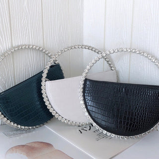 Luxury Colored Diamond Half Moon Women Purses and Handbags Evening Bag Serpentine Designer Party Clutch Bag Chic Wedding Bag ALODIA STORE