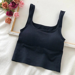 Summer Y2k Top Women Basic Streetwear CropTops Solid Color Casual Tank Top Woman Slim Elasticity TShirt Backless Camisole Female ALODIA STORE