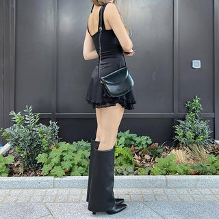 Sweetown Sleeveless Black Goth Y2K Mini Dresses Two Layer ALODIA STORE