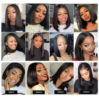 Straight 8-14 inch V part Synthetic Half  Wig For Black Women Short Cut V Part  Straight Bob Wig No Leave Out  Natural Color ALODIA STORE