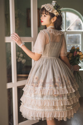 Japanese Sweet Kawaii Jsk Lolita Dress Women Vintage Victorian Sunflower Story Jsk Cartoon Summer Bow Fresh Tea Party Dresses ALODIA STORE