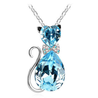 Cute Cat Pendant Necklace For Women Heart Crystal Jewelry Austrian Crystal Clavicle Chain Necklace ALODIA STORE