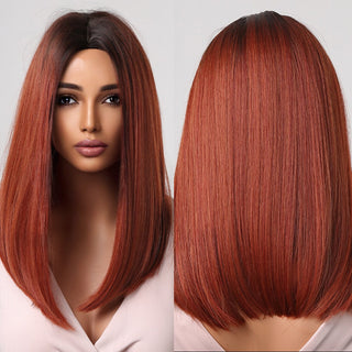 Ombre Brown Platinum Blonde Synthetic Wigs Short Straight Bob Wigs for Black Women Daily Natural Heat Resistant Hair Cosplay ALODIA STORE