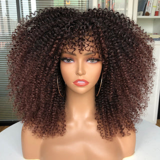 Short Hair Blonde Wigs Afro Kinky Curly Wig With Bangs For Black Women Cosplay Lolita Synthetic Natural Glueless Brown Mixed ALODIA STORE