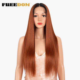 FREEDOM Synthetic Lace Wig 28 Inch Long Straight Hair Wigs Soft Red Orange Blonde Lace Front Wigs For Black Women Cosplay Wigs ALODIA STORE