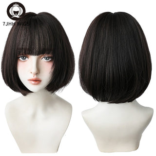 7JHH WIGS Short Bob Straight Ombre Blonde Wigs With Bang For Girl Black Female Synthetic Shoulder Length Crochet Hair Ginger Wig ALODIA STORE