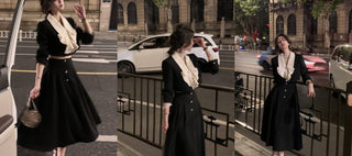 2022 Autumn Slim Black Velvet Dress Casual Korean Fashion ALODIA STORE