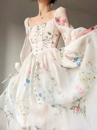 French Elegant Floral Midi dress ALODIA STORE