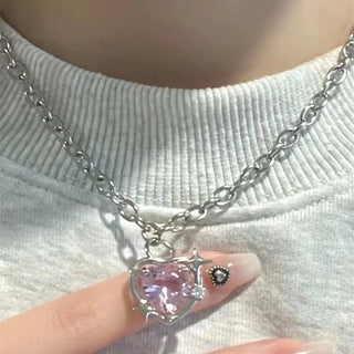 Kpop Vintage Harajuku Goth Metal Heart Neck Chains Choker Grunge Necklaces For Women Egirl Cosplay Aesthetic Accessories Jewelry ALODIA STORE