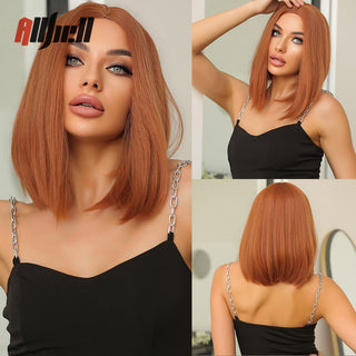 Ombre Brown Platinum Blonde Synthetic Wigs Short Straight Bob Wigs for Black Women Daily Natural Heat Resistant Hair Cosplay ALODIA STORE