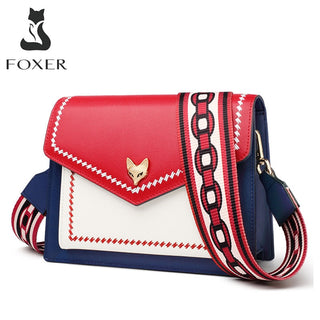 FOXER Brand Women Messenger Crossbody Bag Lady Colorful Panelled Flap Designer Shoulder Bag Small Split Leather Purse for Female ALODIA STORE