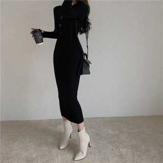 Vintage Knitted Sweater Long Sleeve Dresses Women ALODIA STORE