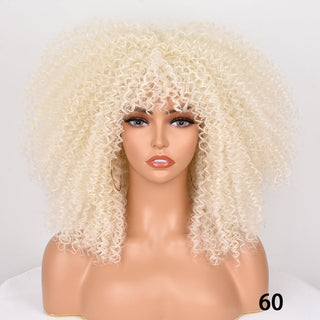 Short Hair Blonde Wigs Afro Kinky Curly Wig With Bangs For Black Women Cosplay Lolita Synthetic Natural Glueless Brown Mixed ALODIA STORE