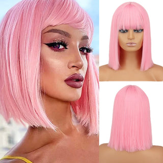 WERD Short Orange Straight Bob Wig Synthetic Wigs For Women With Bangs Daily Cosplay Hair Heat Resistant ALODIA STORE