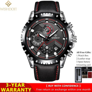 100%Original WISHDOIT Watch for Men TOP Brand Waterproof Sports Stainless Steel Chronograph 2022New Fashion Luxury wrist watches ALODIA STORE