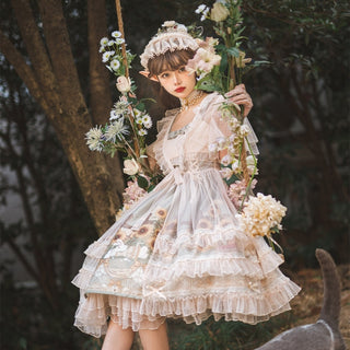 Japanese Sweet Kawaii Jsk Lolita Dress Women Vintage Victorian Sunflower Story Jsk Cartoon Summer Bow Fresh Tea Party Dresses ALODIA STORE