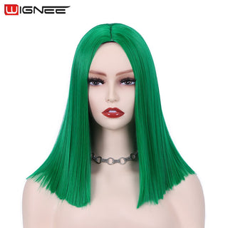 Wignee Straight Short Hair Synthetic Wigs For Women Heat Resistant Ombre Daily Soft Hair Glueless Daily Fiber Wigs Red Hair ALODIA STORE