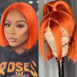 Ginger Short Bob Lace Front Wigs 100% Human Hair Wigs Bob Lace Wigs For Women Blonde Orange Straight Brazilian Hair Closure Wig ALODIA STORE