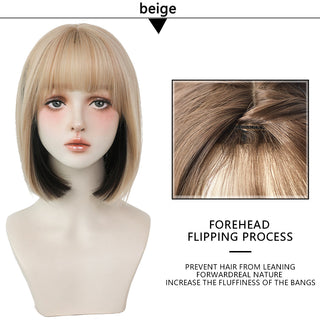 7JHH WIGS Short Bob Straight Ombre Blonde Wigs With Bang For Girl Black Female Synthetic Shoulder Length Crochet Hair Ginger Wig ALODIA STORE