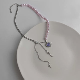 Y2K Accessories Fashion Peach Heart Water Drop Pendant Necklace Pink Crystal Egirl Sweet Cool Clavicle Chain Aesthetic Jewelry ALODIA STORE