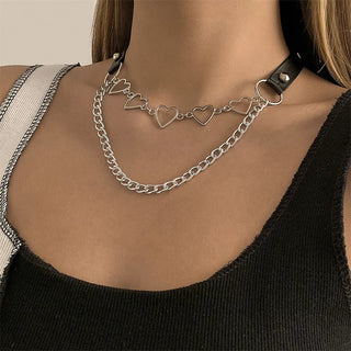 Kpop Vintage Harajuku Goth Metal Heart Neck Chains Choker Grunge Necklaces For Women Egirl Cosplay Aesthetic Accessories Jewelry ALODIA STORE