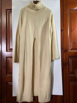 Turtleneck Knitting Dress for Woman Apricot Chic Full-sleeve Vintage ALODIA STORE