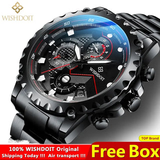 100%Original WISHDOIT Watch for Men TOP Brand Waterproof Sports Stainless Steel Chronograph 2022New Fashion Luxury wrist watches ALODIA STORE
